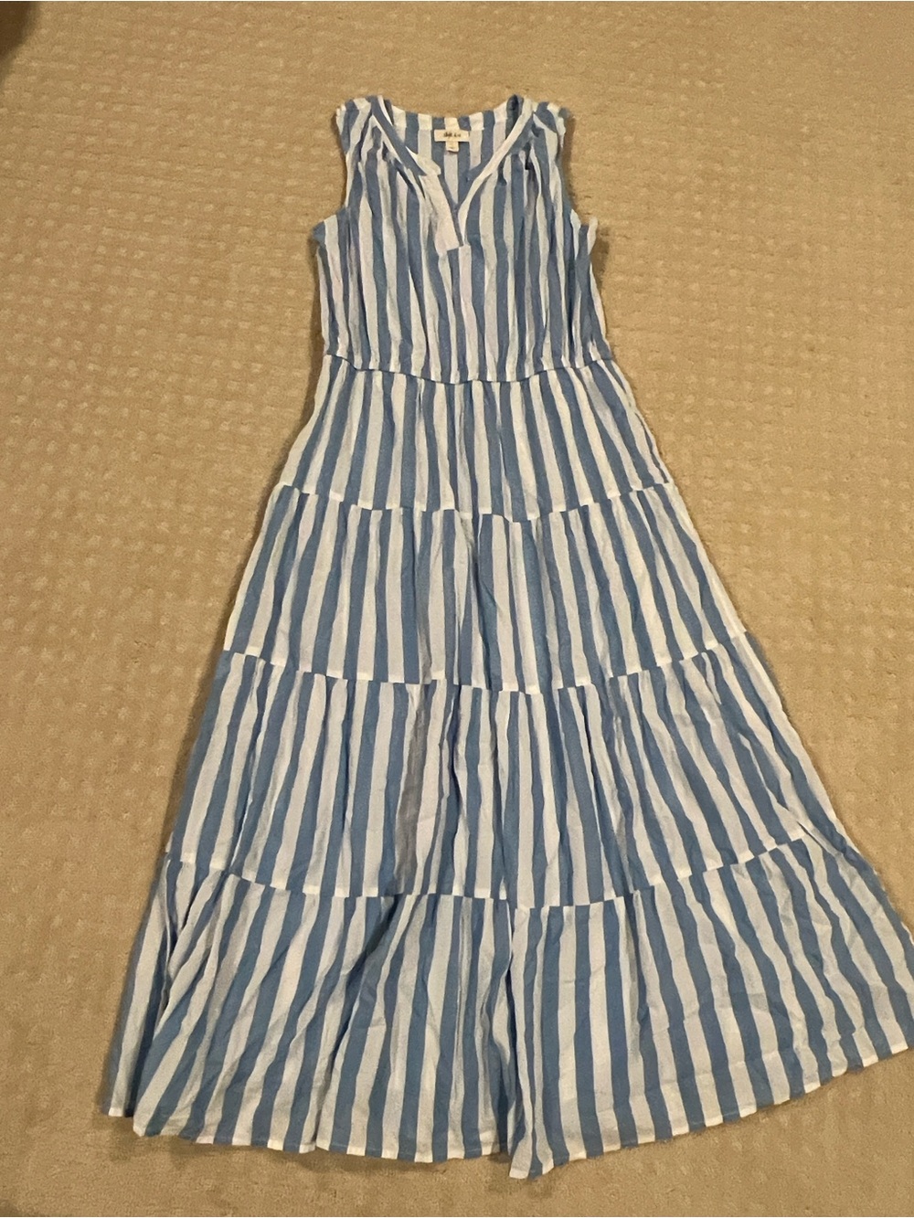 Style & Co. Blue and White Striped Sleeveless Tiered Maxi Dress